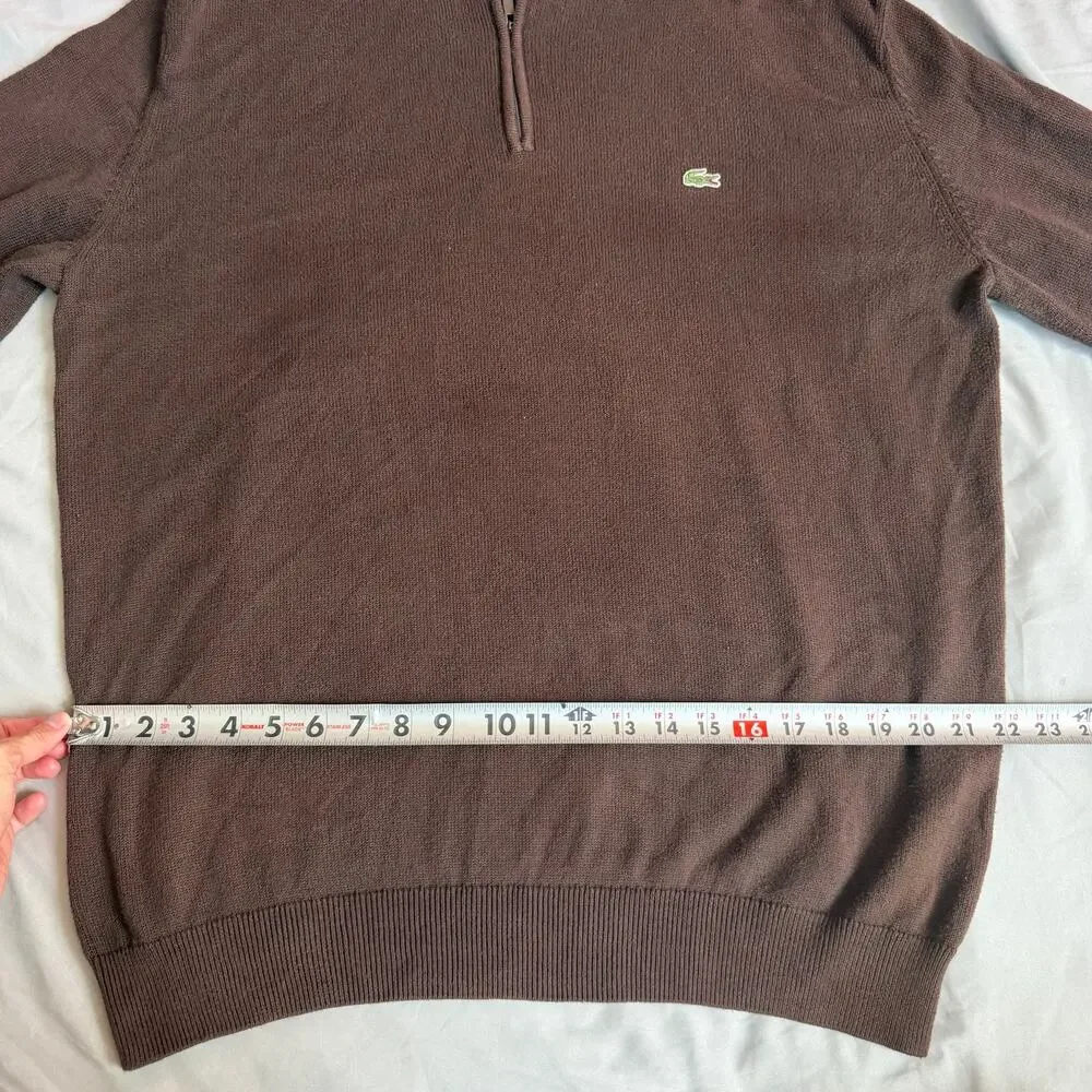 Lacoste Brown Quarter Zip Sweater Men's Size 7 XXL 100% Cotton Pullover
